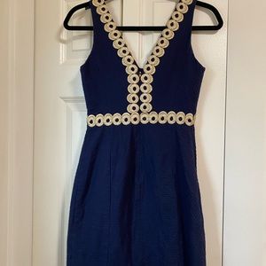 Gently used Lilly Pulitzer navy and gold shift dress
